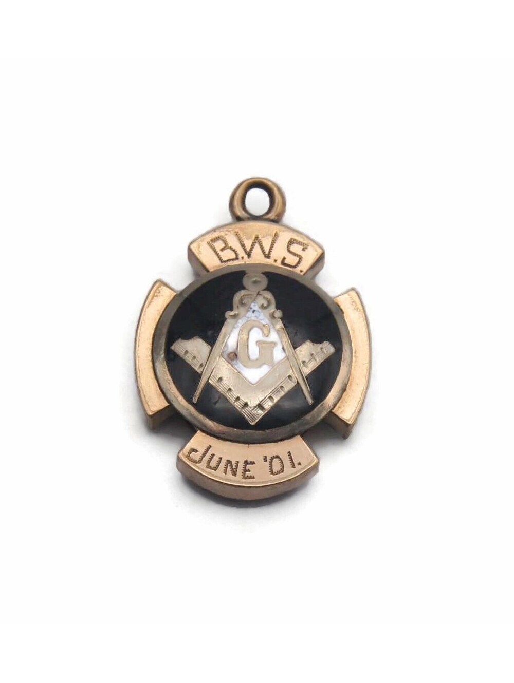 Antique 1901 FLT Odd Fellows Masonic Signet Double Sided Fob, Gold Plated & Onyx